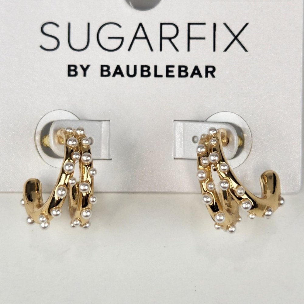 SUGARFIX by BaubleBar NWT Pearl Studded Hoop Earrings Gold Tone